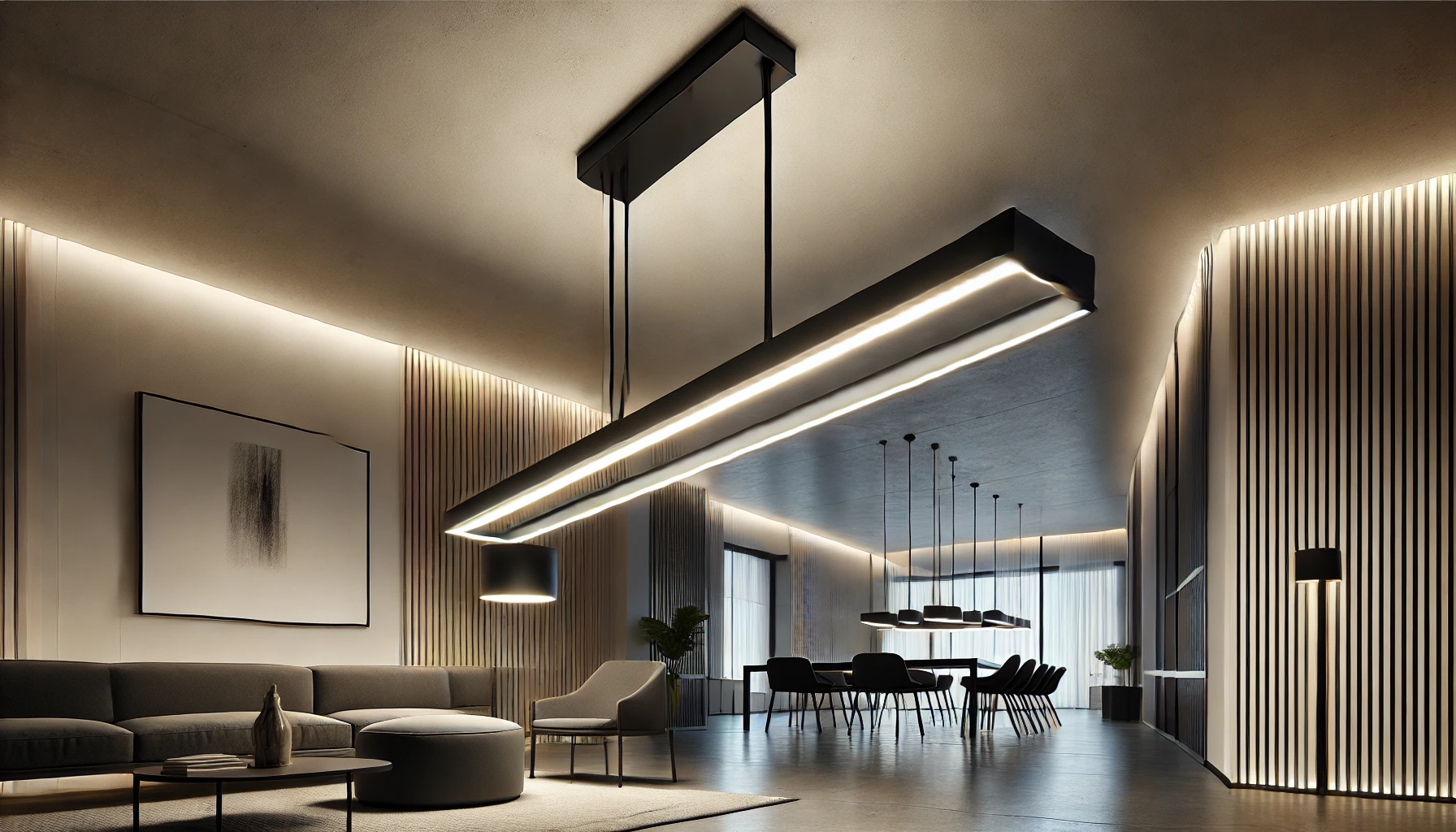 serif 55.5-inch led linear pendant in black by kuzco lighting