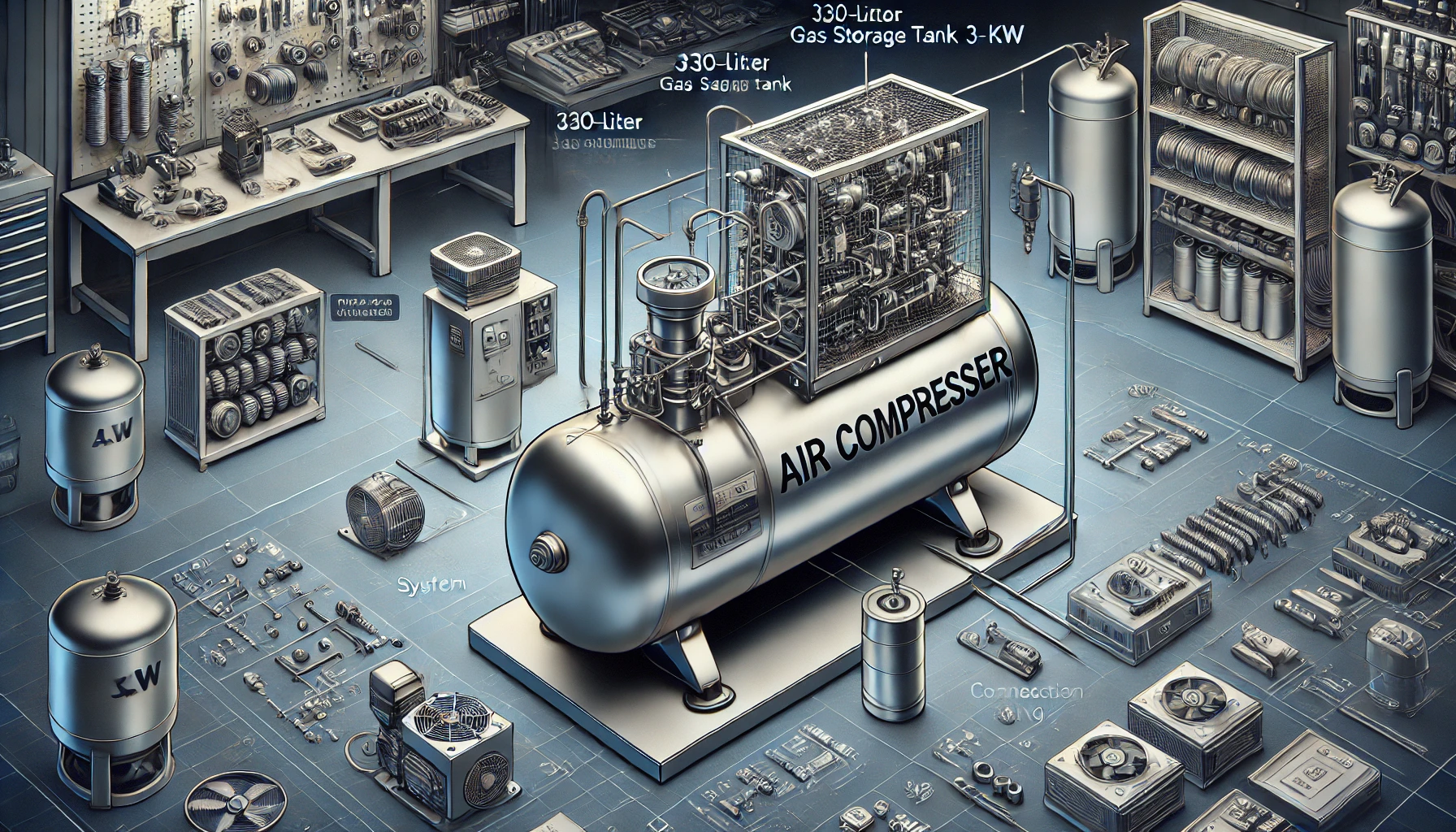 air compressor requirements: 330l gas storage can/3.3-5kw power